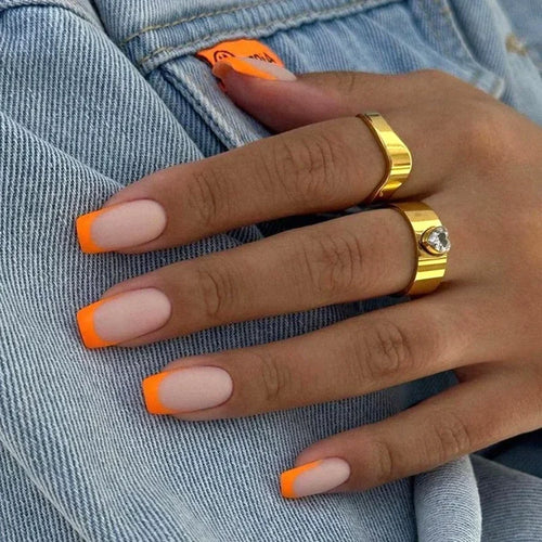 Neon Orange French Set – Soft Gel Press-On Nails