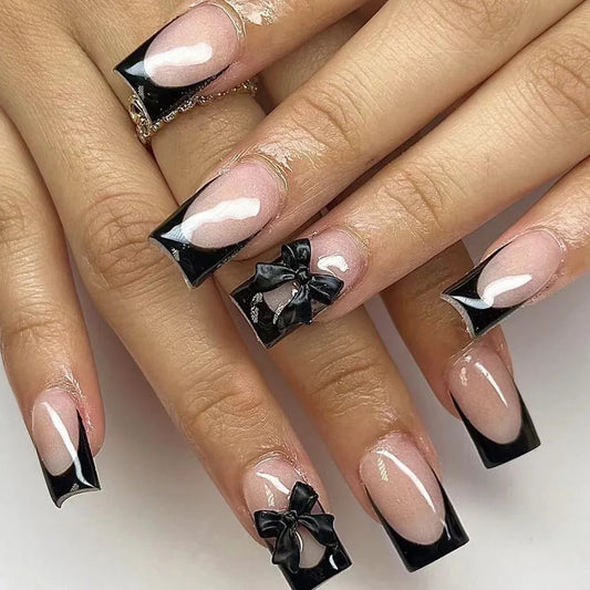 Chic Black Bow Premium Set – Soft Gel Press-On Nails